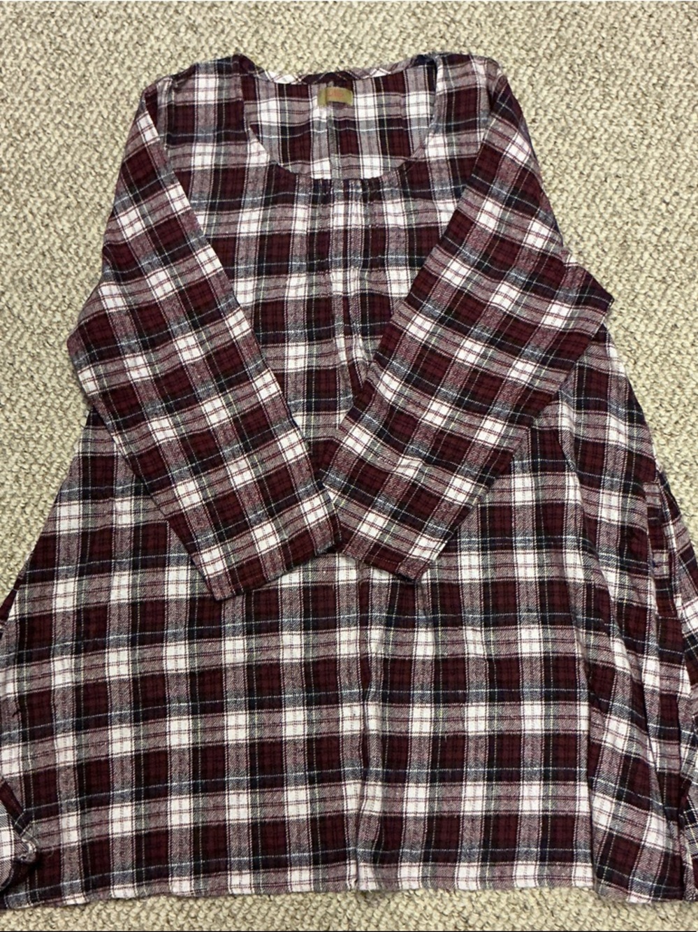 Tulip Plaid Burgundy and White Long Sleeve   One size